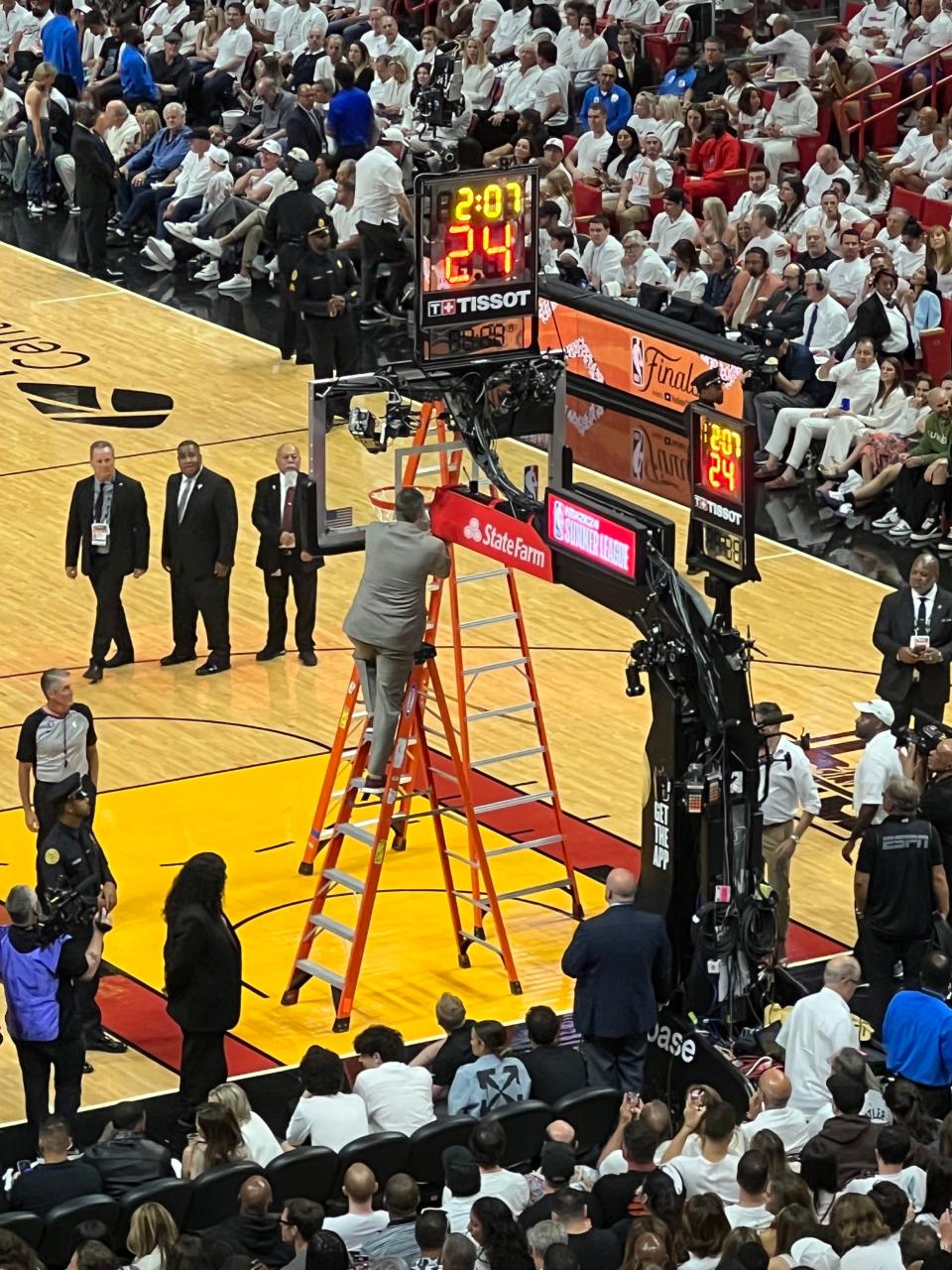 The rim is checked to make sure it is level.