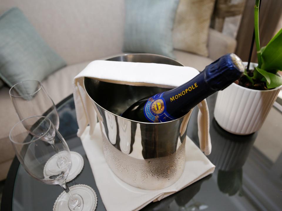 bottle of champagne in Regent Seven Seas Cruises Grandeur's ccabin