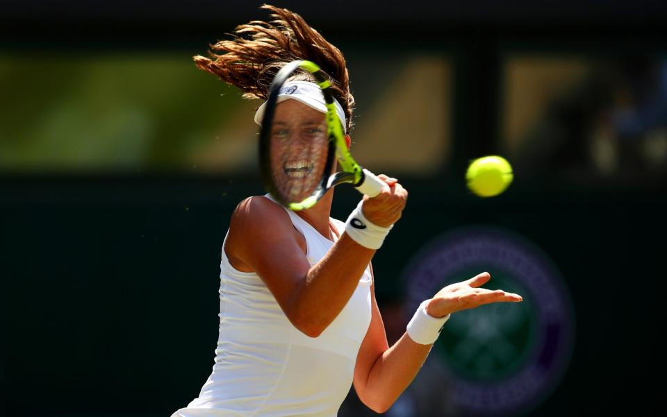 Konta whacks a forehand - Credit: Clive Brunskill/Getty Images
