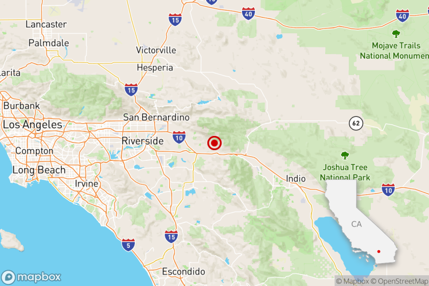A magnitude 3.4 earthquake was reported Tuesday morning at 4:55 a.m. two miles from Banning, Calif.