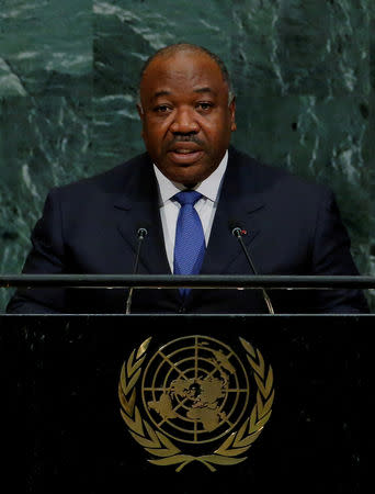 FILE PHOTO: Gabon's president Ali Bongo Ondimba addresses the 72nd United Nations General Assembly at U.N. headquarters in New York, U.S., September 21, 2017. REUTERS/Lucas Jackson/File Photo