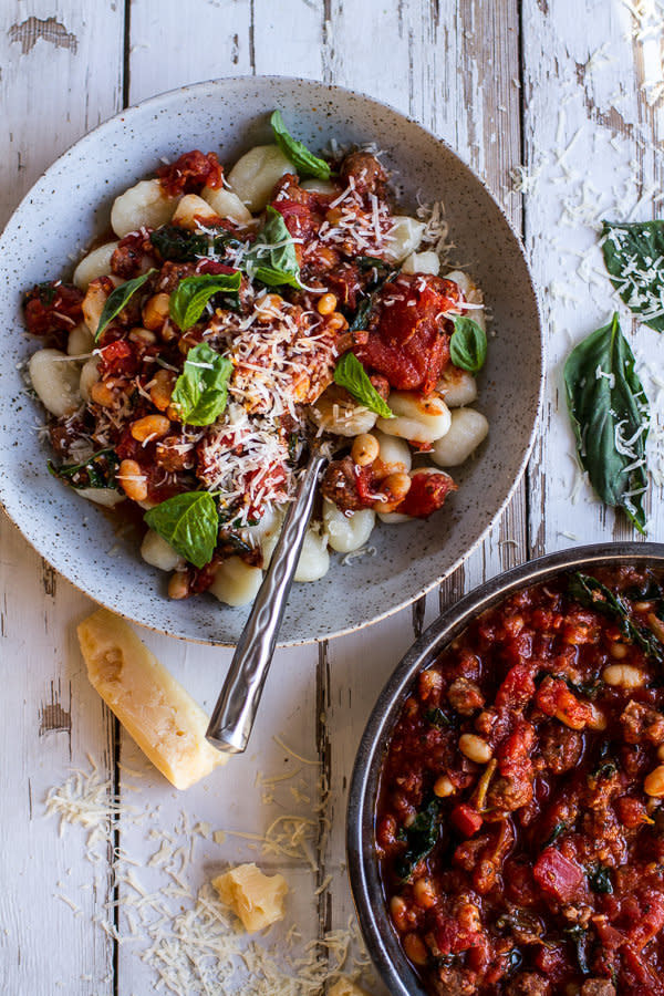 <strong>Get the <a href="http://www.halfbakedharvest.com/crockpot-tuscan-sausage-white-bean-ragu-buttered-gnocchi/">Slow Cooker Tuscan Sausage and White Bean Ragu recipe </a>from Half Baked Harvest</strong>