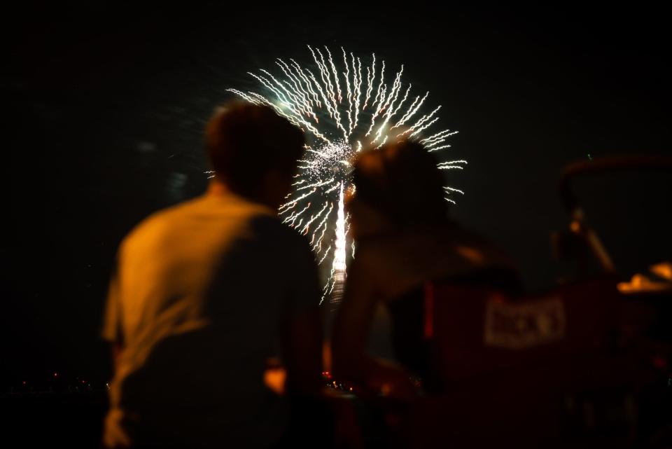 People watch fireworks at Cole Park during the Mayor's Fourth of July Big Bang Celebration in Corpus Christi on July 3, 2022.