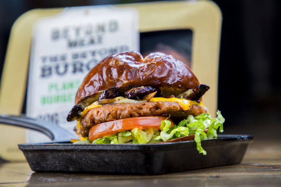 Mushroom burger made with Beyond Meat product.