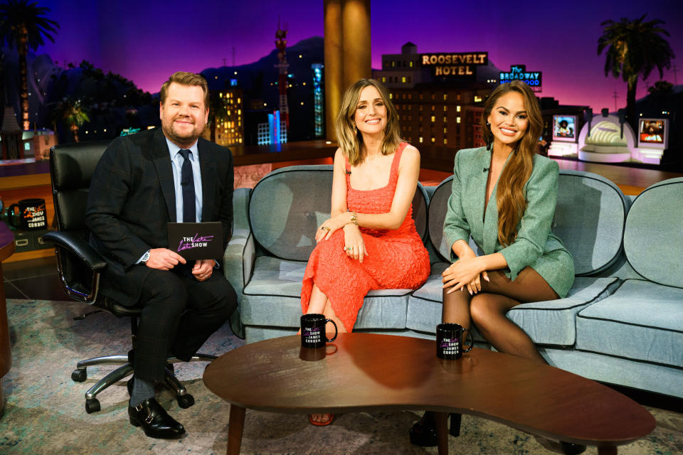 Rose Bryne and Chrissy Teigen on The Late Late Show with James Corden. - Credit: CBS
