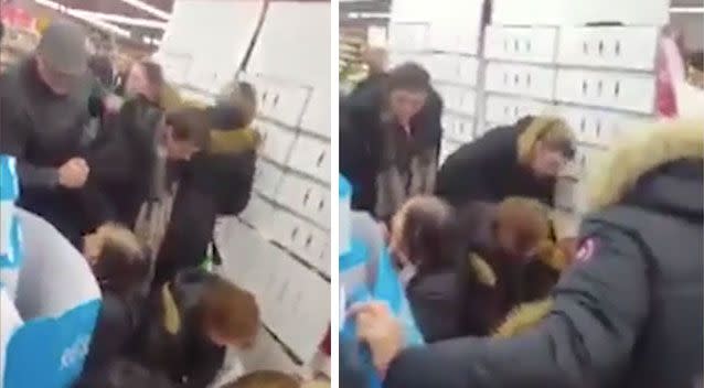 Shoppers were involved in ugly scenes across France as they battled for discounted Nutella. Source: Twitter/ EUniversee