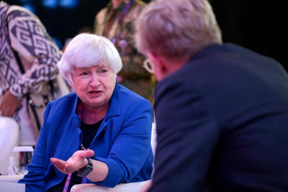 US Treasury Secretary Janet Yellen attend the launch of a pandemic fund as part of the G20 dialogue, in Nusa Dua on the Indonesian resort island of Bali on November 13, 2022. / Credit: BAY ISMOYO/AFP via Getty Images