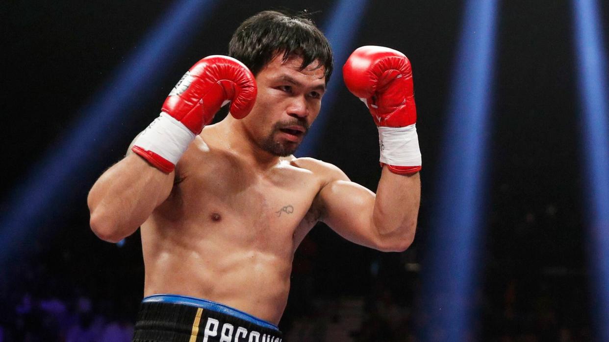 Manny Pacquiao fights Adrien Broner, not pictured, in a welterweight championship boxing match, in Las VegasPacquiao Broner Boxing, Las Vegas, USA - 19 Jan 2019.