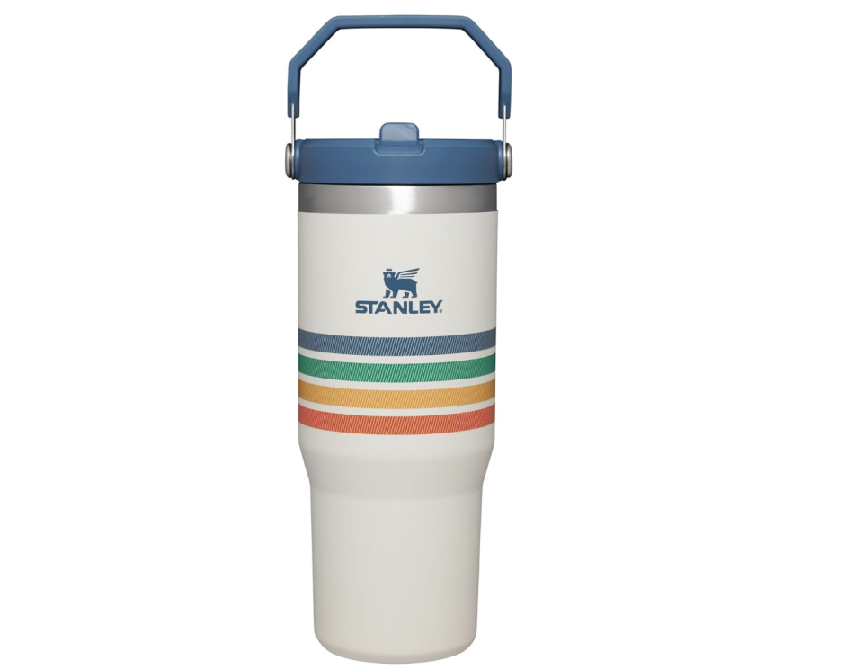 Stanley IceFlow Flip Straw Tumbler 30oz Varsity Collection Cream Stripe. (PHOTO: Amazon Singapore)