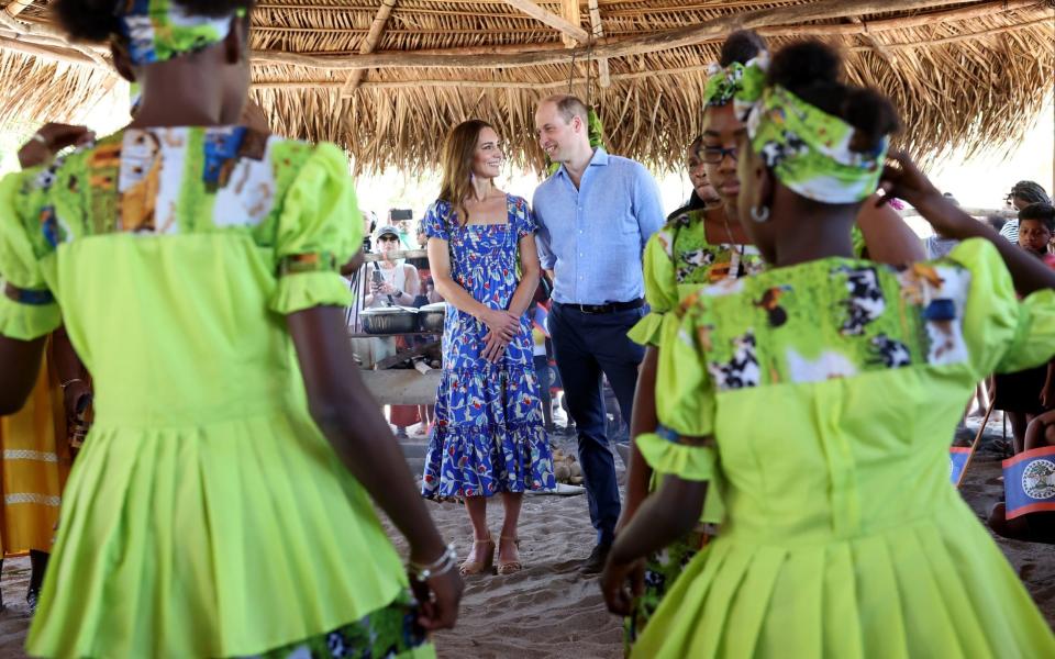 The Duke and Duchess of Cambridge attending the Festival of Garifuna Culture in Hopkins, Belize, on Sunday - Chris Jackson/PA