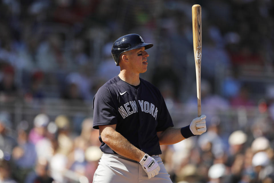 FORT MYERS, FLORIDA - FEBRUARY 29:  Erik Kratz #38 of the New York Yankees in action against the Boston Red Sox during a Grapefruit League spring training game at JetBlue Park at Fenway South on February 29, 2020 in Fort Myers, Florida. (Photo by Michael Reaves/Getty Images)