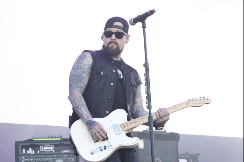 Benji Madden performs with Good Charlotte at the iHeartRadio Daytime Village Concerts in 2016. File Photo by James Atoa/UPI