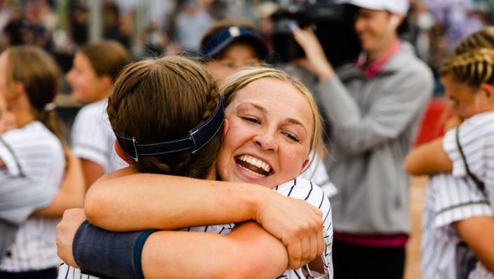 Enterprise celebrates after winning the 2A girls softball finals at Spanish Fork Sports Park in Spanish Fork on May 13, 2023.