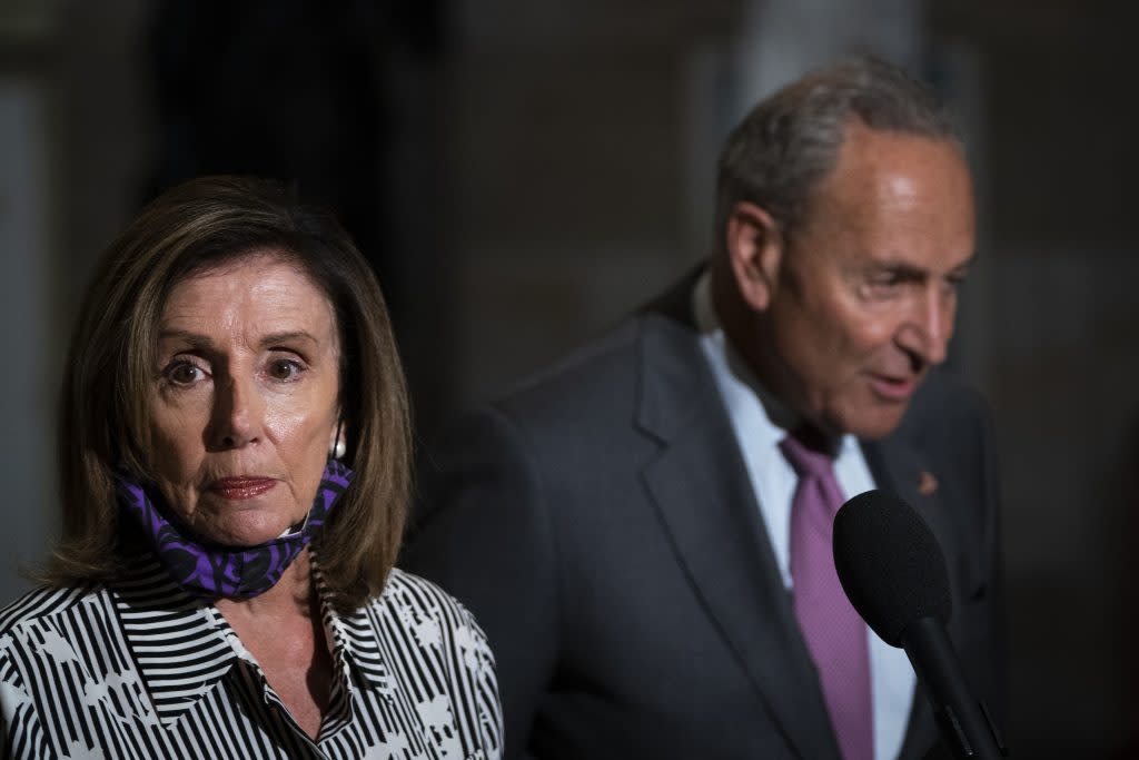 Speaker of the House Nancy Pelosi (D-CA) and Senate Minority Leader Chuck Schumer (D-NY) (Photo by Drew Angerer/Getty Images)es)