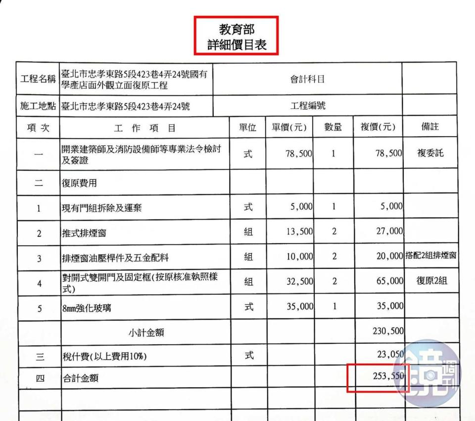 2016年6月13日，教育部回函指示　教育部電子郵件回傳內部價目明細，金額提高至253,550元。