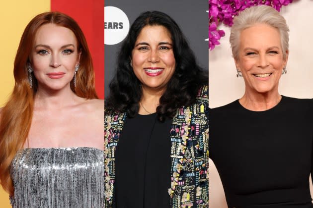 Lindsay Lohan; Nisha Ganatra; Jamie Lee Curtis - Credit:  Leon Bennett/GA/The Hollywood Reporter via Getty Images; Monica Schipper/Getty Images; Sarah Morris/WireImage