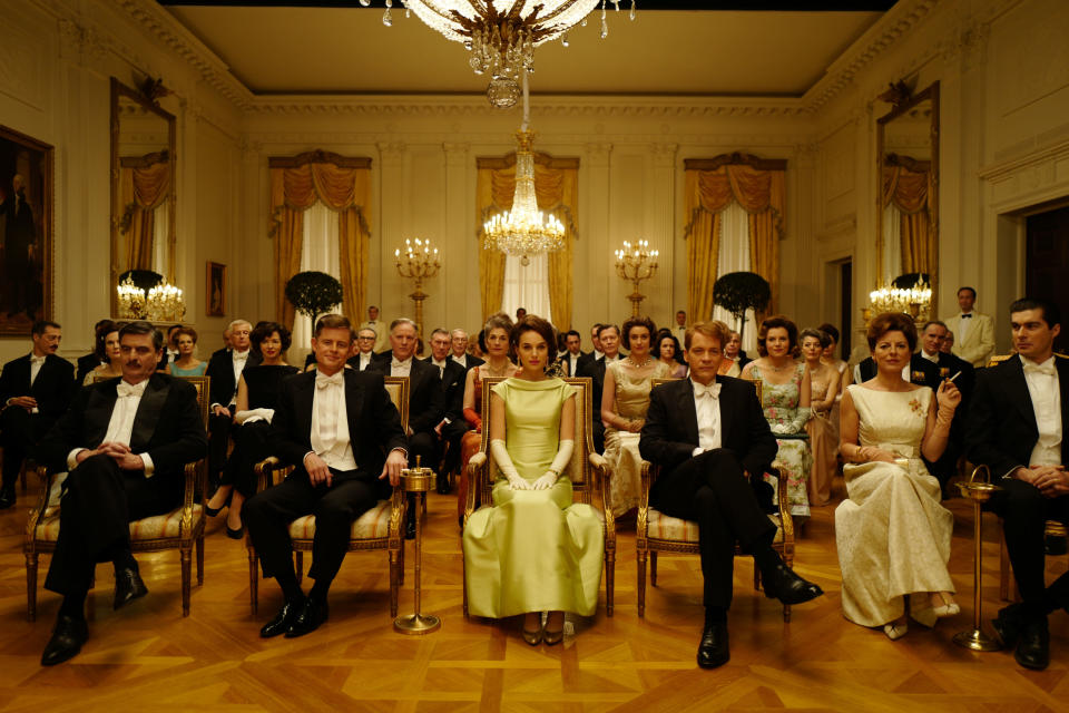 <p>In a still from the film, Mrs. Kennedy sits between Bobby and Jack Kennedy, listening to a classical music performance, a scene emblematic of how important the arts were during the Kennedy presidency.</p>