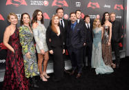 <p>(L-R) Deborah Snyder, Diane Lane, Gal Gadot, Amy Adams, Ben Affleck, Zack Snyder, Henry Cavill, Jesse Eisenberg, Holly Hunter, Tao Okamoto, and Charles Roven attend "Batman V Superman: Dawn Of Justice" New York premiere at Radio City Music Hall on March 20, 2016 in New York City. (Photo by Kevin Mazur/Getty Images)</p> 