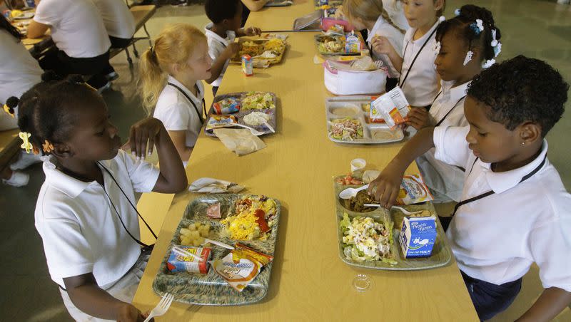 In this Sept. 20, 2011, photo, students have their lunch at Northeast Elementary Magnet in Danville, Ill. Since 2019, New York City does not allow processed meat in its school lunch menus.