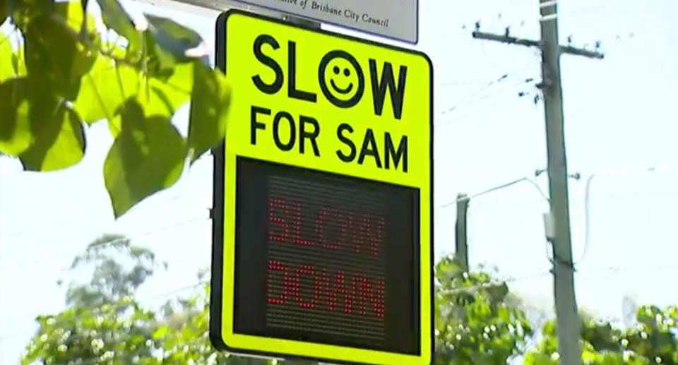 The smiley-faced Sam road sign, which warns Brisbane drivers to slow down, is also being used to tip-off police, according to council. Source: 7 News