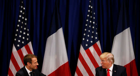 U.S. President Donald Trump meets French President Emmanuel Macron in New York, U.S., September 18, 2017. REUTERS/Kevin Lamarque