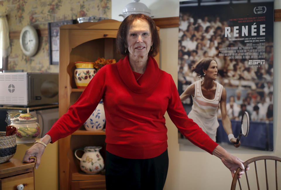 Renee Richards poses for a portrait at her home in Carmel, New York, on March 25, 2015. More than three decades after putting down her tennis racquet, Richards, 80, told Reuters that she was still astonished she'd possessed the moxie to join the women's professional tennis tour after living the first 34 years of her life as a man. The transgender pioneer, who was named Richard Raskind at birth, believes nothing could be tougher than what she endured in the 1970s.