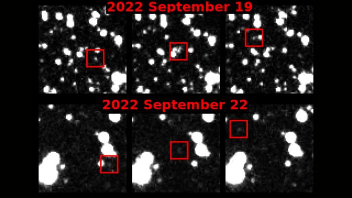  Blurry white asteroids appear in telescope images of the night sky 