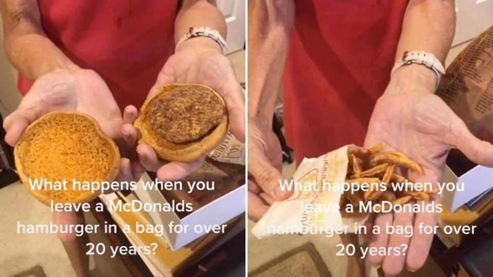 A grandmother went viral on TikTok after showing a 24-year-old burger that hadn't composed. Photo: TikTok/Aly.Sherb 