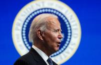 U.S. President Biden speaks about his administration's plans to strengten American manufacturing at the White House in Washington