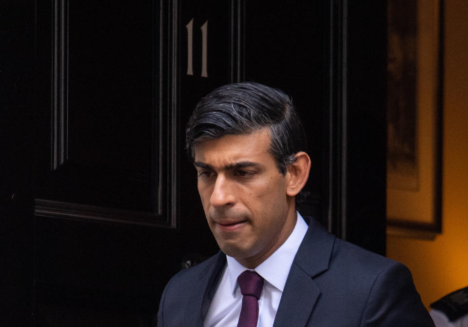 Chancellor of the Exchequer Rishi Sunak leaves No 11 Downing Street for the House of Commons to give MPs details of his Winter Economy Plan.