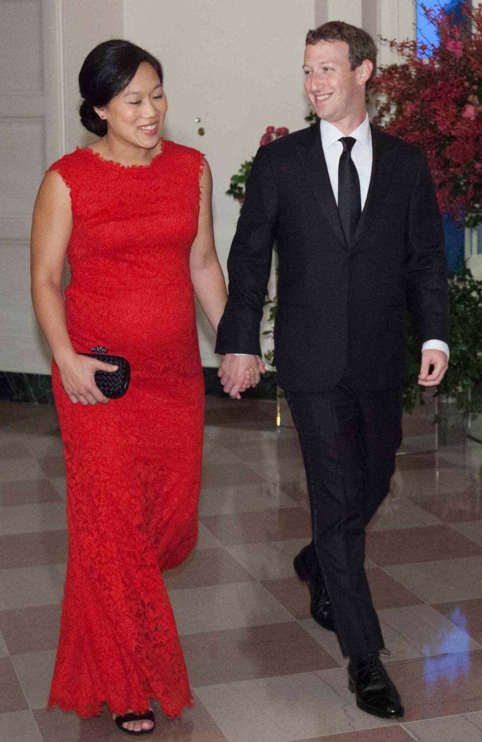 Mark Zuckerberg and Dr. Priscilla Chan arrive for a state dinner in honor of Chinese President President Xi Jinping and his wife Peng Liyuan at the White House September 25, 2015in Washington, DC