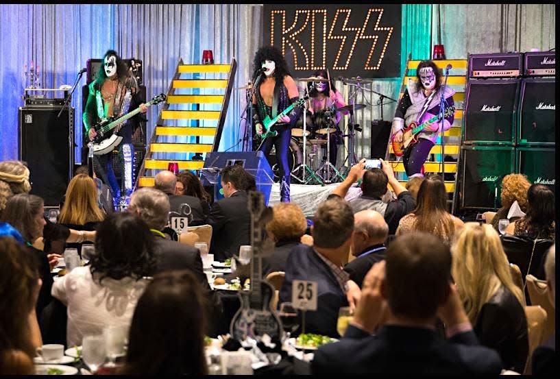 War Machine, a full costume and makeup musical tribute to the 1970s rock band Kiss is seen performing in October 2017 in Detroit at the MGM Grand Casino ballroom. The tribute band will play from 8 to 10 p.m. Saturday, Aug. 13, at the Blissfield on Tap craft beer and cider festival.