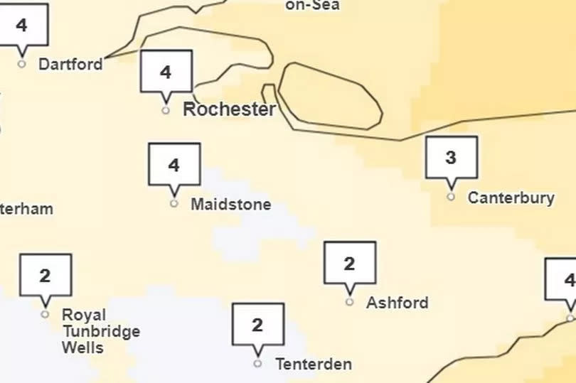 Low overnight temperatures are forecast throughout Kent this week. (Temperature map for 4am on Thursday, April 25 pictured)
