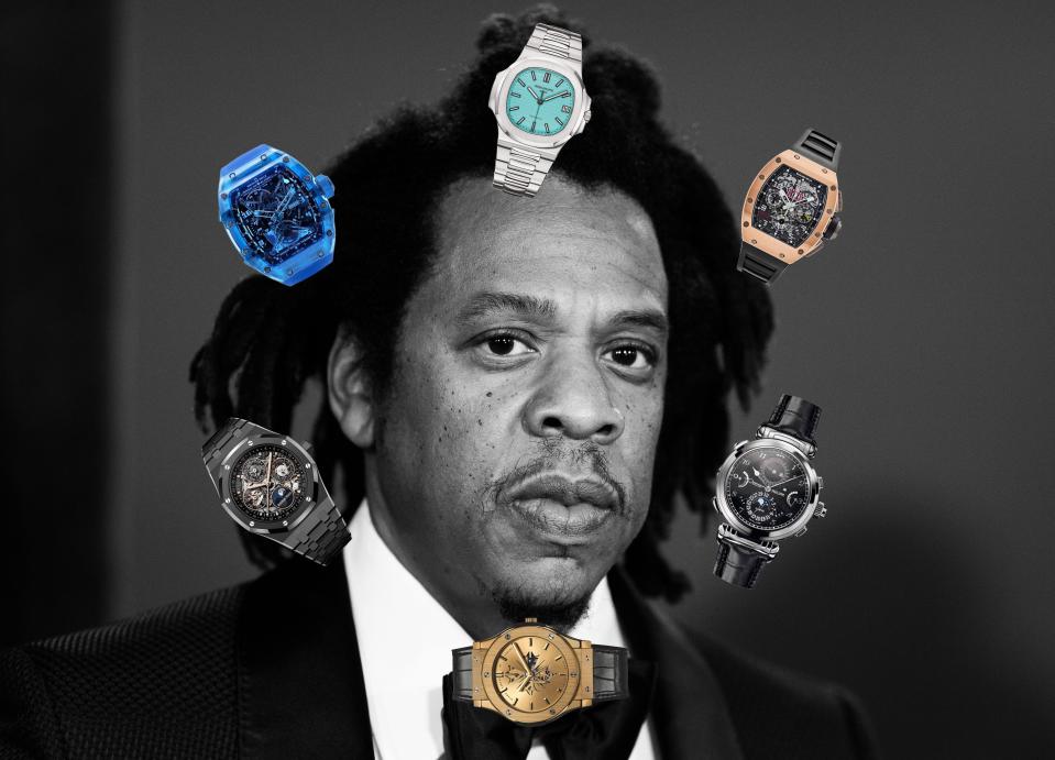 jay z with floating watches around his head