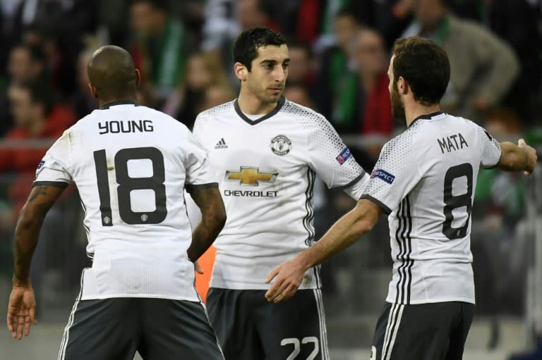 Henrikh Mkhitaryan (C) bagged a precious away goal to secure a 1-1 tie at Rostov in the Europa League