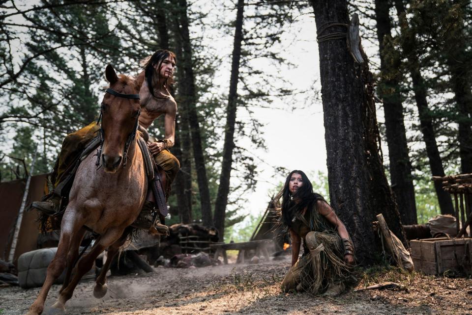 From left, Indigenous actors Dakota Beavers, a descendant of Ohkay Owingeh Pueblo, plays Taabe, and Amber Midthunder, who is Sahiya Nakoda, stars as Naru in "Prey." The latest installment in the "Predator" film franchise, "Prey" is set in the 1700s in the Comanche Nation on the Great Plains.