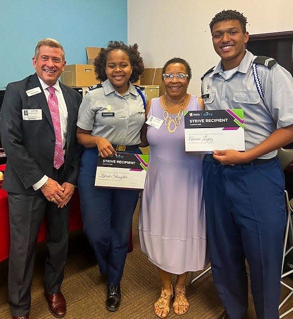 Sarasota Military Academy's STRIVE Award recipients included Keyla Castillo Yoza, Tashaun Bryant, Diana Beltran, Maria Ospina Echeverry, and Anthony Neal.