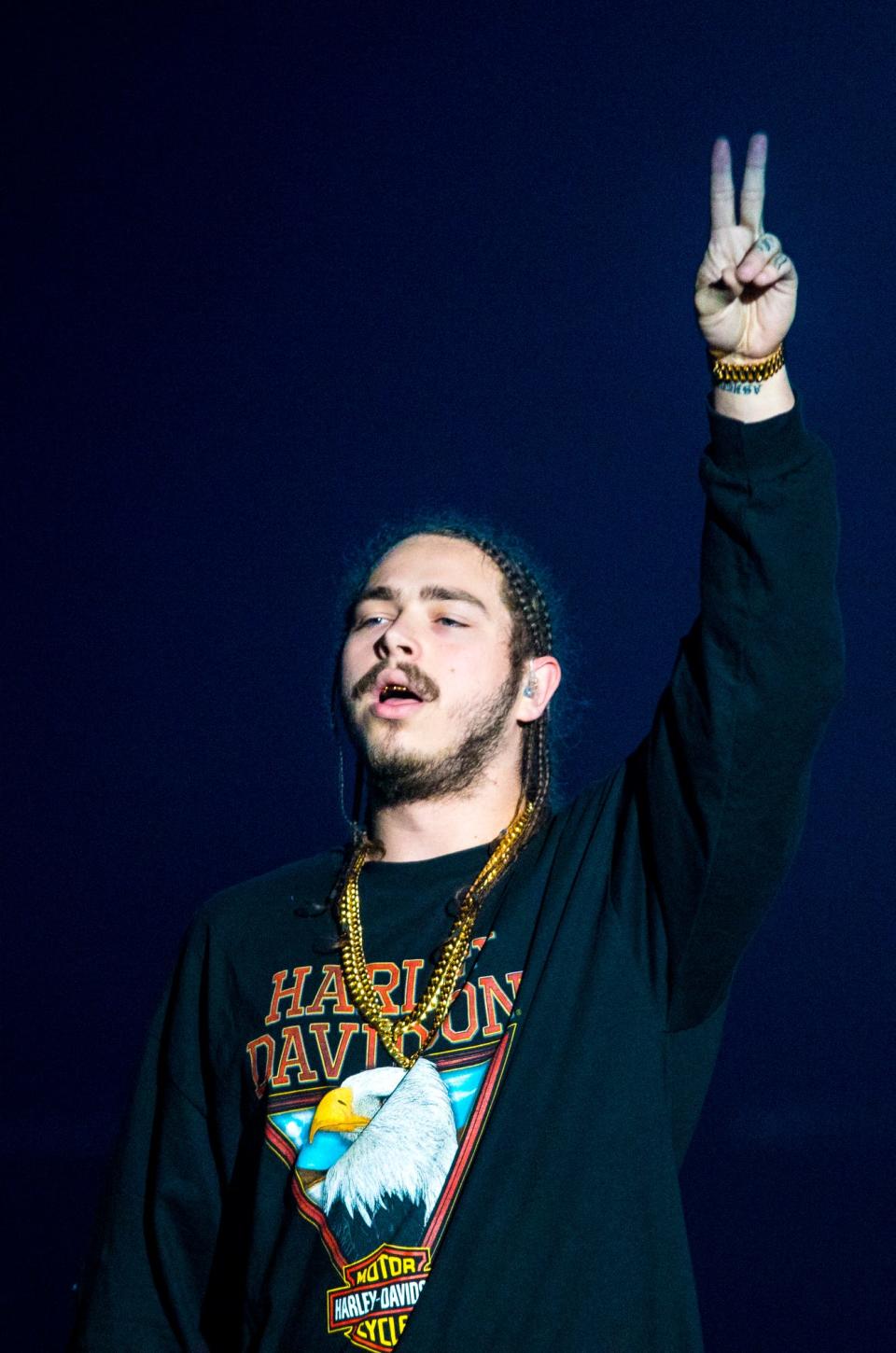 Post Malone performs before Justin Bieber at U.S. Bank Arena for his Purpose World Tour on Friday, June 24, 2016.