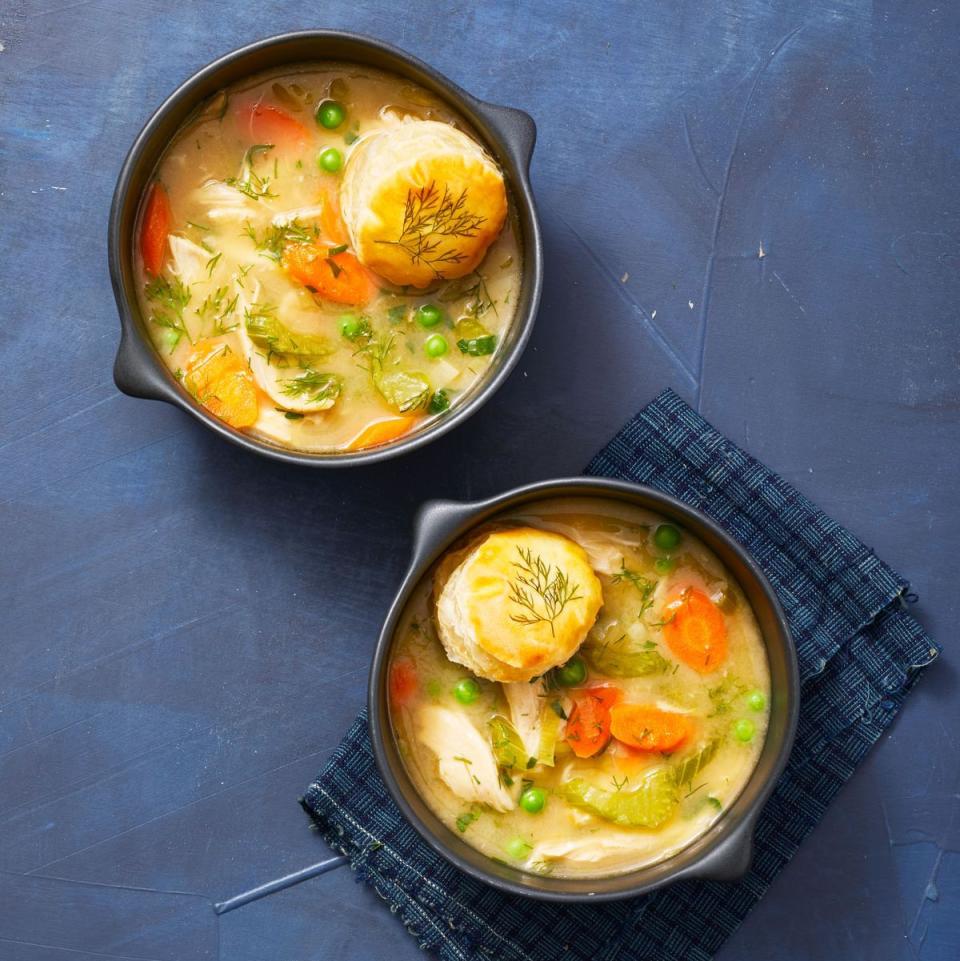chicken pot pie soup with a biscuit