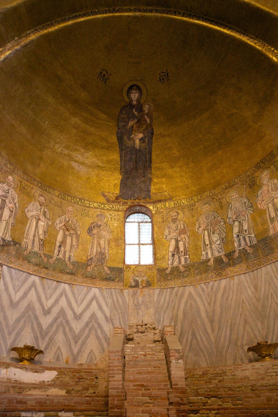 Byzantine Mosaics of the Virgin and Child above the altar, 11th century, Cathedral of Santa Maria Assunta, Torcello, Venice