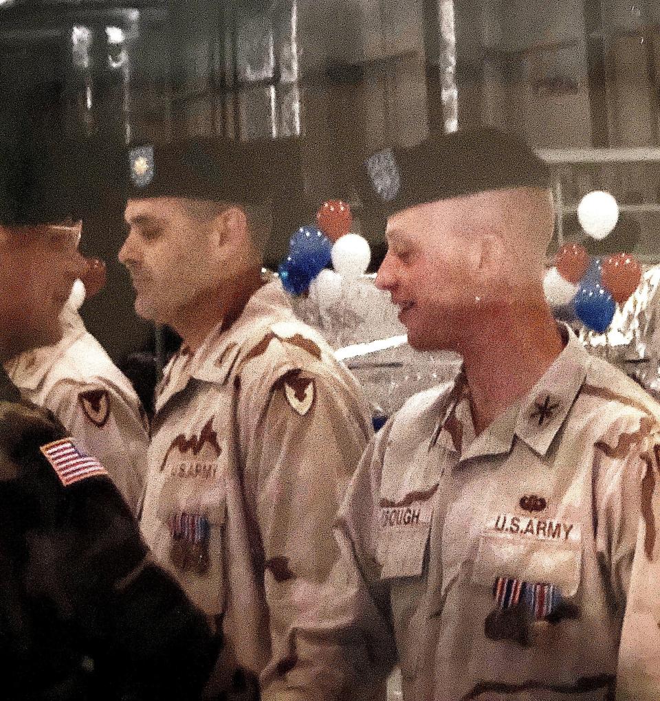 After his return from Operation Iraqi Freedom (OIF 2003), Captain Brad Crough received the Bronze Star for his role in recovering 18 crash-damaged helicopters in Iraq. The ceremony took place at a Connecticut Air National Guard facility in Groton