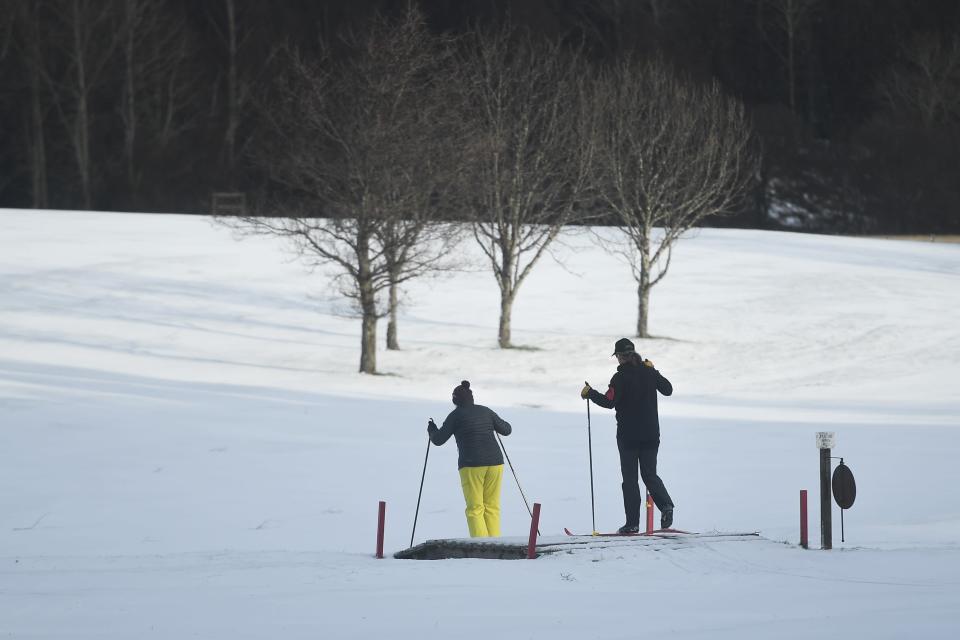 People are seen skiing on a snow covered golf course on November 27, 2021 in Carrbidge, United Kingdom. (Getty Images)