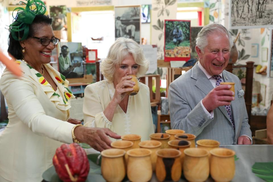 Prince Charles and Camilla visit House of Chocolate with Governor General Cecile La Grenade (REUTERS)