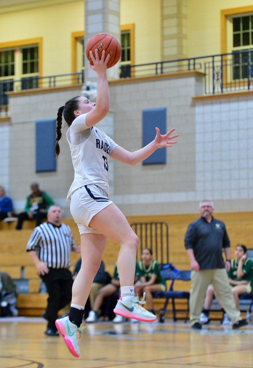 Somerset Berkley Mia Gentile glides in for layup in Friday's South Coast Conference game against Greater New Beford.