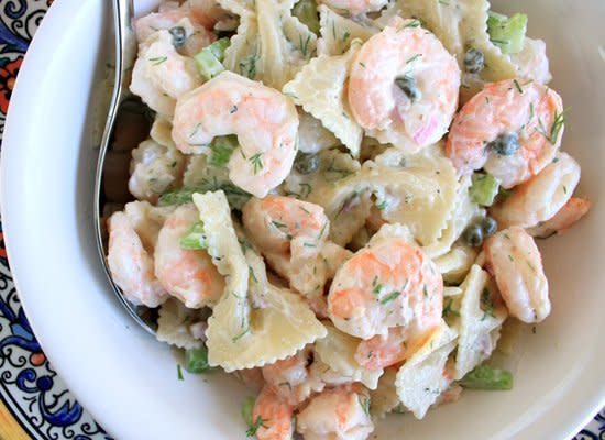 <strong>Get the <a href="http://www.ateaspoonandapinch.com/2012/06/shrimp-pasta-salad.html" target="_hplink">Shrimp Pasta Salad recipe from A Teaspoon and a Pinch</a></strong>    Shrimp adds a nice touch to this creamy pasta salad made with bowties. Dill adds a nice bright flavor that works well with seafood.