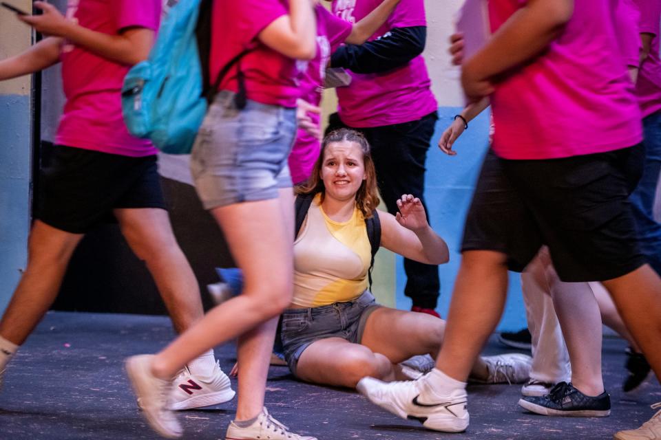 Mean Girls, High School Version cast member Torie Mendoza portrays Cady Heron during rehearsal inside the Palm Canyon Theatre in Palm Springs, Calif., on June 29, 2023.