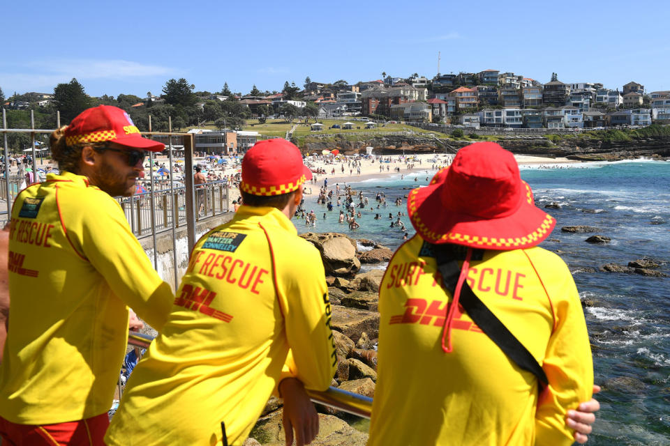 Lifeguards watching people swim in Bondi