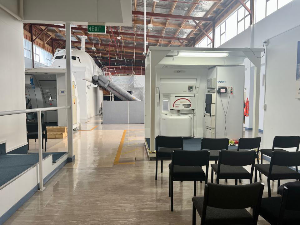 Evacuation door training — Air New Zealand's Academy of Learning in Auckland.