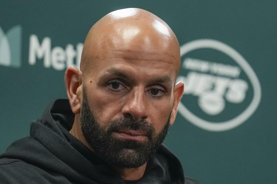 New York Jets head coach Robert Saleh answers questions during a news conference after an NFL football game against the <a class="link " href="https://sports.yahoo.com/nfl/teams/la-chargers/" data-i13n="sec:content-canvas;subsec:anchor_text;elm:context_link" data-ylk="slk:Los Angeles Chargers;sec:content-canvas;subsec:anchor_text;elm:context_link;itc:0">Los Angeles Chargers</a>, Monday, Nov. 6, 2023, in East Rutherford, N.J. | Seth Wenig, Associated Press