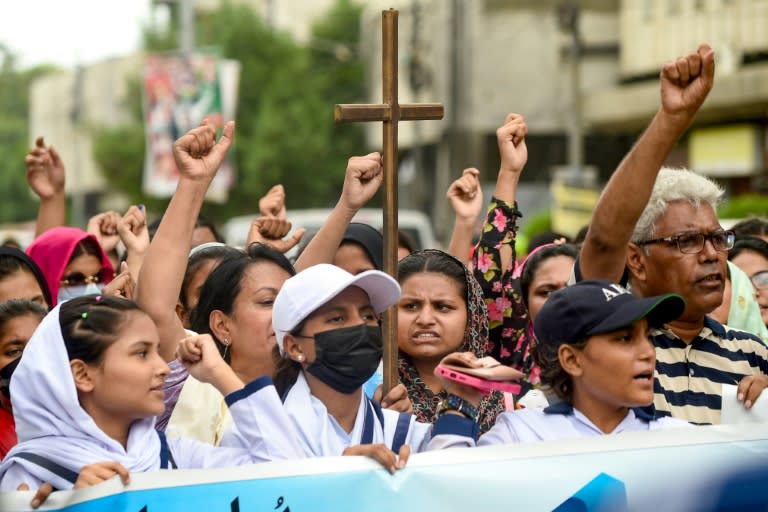 Around 60 demonstrators gathered in the southern city of Karachi (Rizwan TABASSUM)